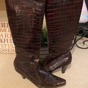 Brown Croc Patent Leather Boot. Size 10